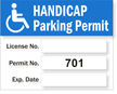 Parking Permit, Handicapped Prenumbered 701 800, Vinyl Decals