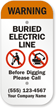 Custom Warning Buried Electric Line No Digging Sign