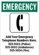 Custom Emergency Telephone Numbers Sign