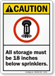 Storage Must Be Below Sprinklers Sign