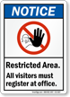 All Visitors Register At Office Sign