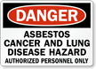 Danger Asbestos Cancer Lung Hazard Sign