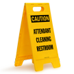 Attendant Cleaning Restroom Caution Standing Floor Sign