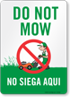 Bilingual Do Not Mow Sign With Symbol