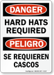 Danger Hard Hats Required Sign Bilingual