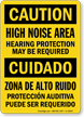 Bilingual High Noise Area, Hearing Protection Required Sign