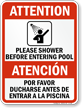 Bilingual Shower Before Entering Pool Sign