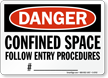 Danger Confined Space Entry Procedures Sign