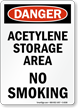 Danger Acetylene Storage Area Sign