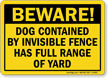 Dog Contained By Invisible Fence Beware Dog Sign