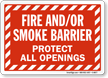 Fire and or Smoke Barrier Protect All Openings Sign