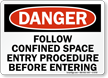 Danger Confined Space Entry Procedure Sign