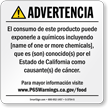 Custom Food Exposure Spanish Prop 65 Sign