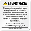 Custom Food Exposure Spanish Prop 65 Sign