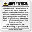 Food and Non-Alcoholic Beverage Spanish Prop 65 Sign