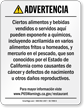 Food and Non-Alcoholic Beverage Spanish Prop 65 Sign