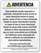 Custom Furniture Product Exposure Spanish Prop 65 Warning Sign