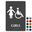 Girls And ISA Symbol Restroom Braille Sign