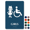 Girls And ISA Symbol Restroom Braille Sign