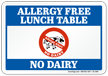 No Dairy Allergy Free Lunch Table Sign