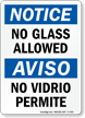 No Glass Allowed Bilingual Sign