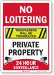 No Loitering Trespassers Prosecuted Surveillance Sign