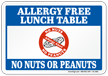 No Nuts Peanuts Allergy Free Lunch Table Sign