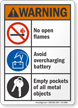 No Open Flames Avoid Overcharging Battery Warning Sign