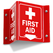 First Aid Red Projecting Sign With Down Arrow