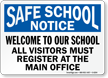 Welcome To Our School Visitors Must Register Sign