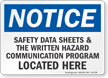 Safety Data Sheets Located Here OSHA Notice Sign