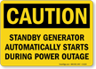 Standby Generator Starts Automatically Caution Sign