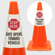 Stop Here Gate Opens Toward Vehicle Cone Collar