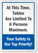 Tables Are Limited To 6 Persons Maximum Sign