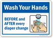 Wash Your Hands Before After Every Diaper Change Sign