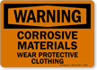 Warning Corrosive Materials Protective Clothing Sign