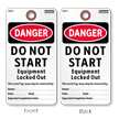 Danger Do Not Start Equipment Locked Out Safety Tag