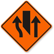 Center Lane Closed Ahead   Road Warning Sign