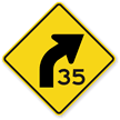 Right Curve Sharp Turn Symbol, Custom Advisory Speed