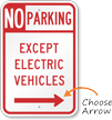 No Parking Except Electric Vehicles Sign with Arrow