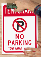 Temporary No Parking, Tow Away Zone with Plastic Signs in Rip-Out SignBook