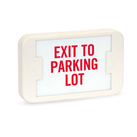 	
Exit to Parking Lot - Red Lettering, LED Exit Sign