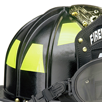 Tetrahedron stickers fit into ribbing of classic fire helmets