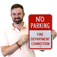 Fire Department Connection, No Parking Sign