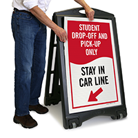 Stay In Car Line with Downwards Pointing Arrow Sign