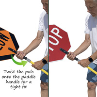 Stop paddle can be screwed onto pole that can be adjusted to any length