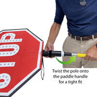 Attach stop paddle to staff