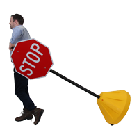 Yellow Big Boy portable sign holder