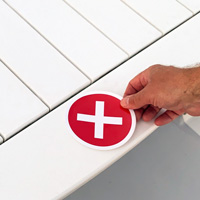 Red x label marks a spot that should not be occupied to maintain social distancing