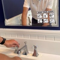 Bathroom decal with handwashing guide